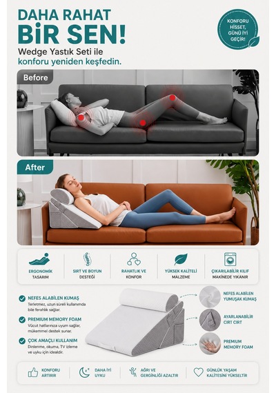 Liferest 10 Kullanımlı Konfor Yastığı, Ayarlanabilir Wedge Destek Minderi -
