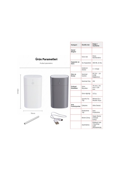 400ml Rgb Işıklı Süper Sessiz Usb Hava Nemlendirici & Aroma Difüzör
