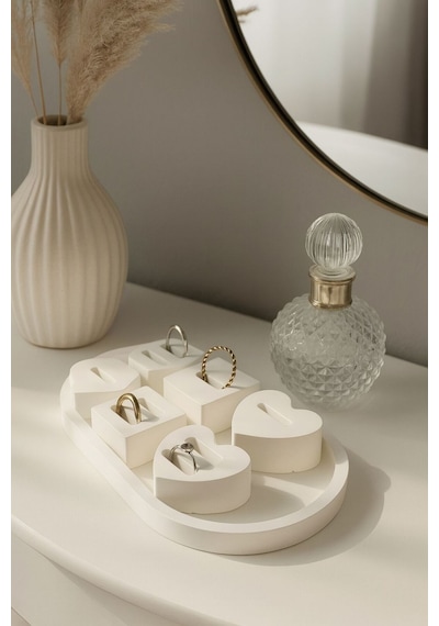 Yüzük Standı & Takı Organizer Seti Oval Dekoratif Tepsi Minimal Şık Tasarım