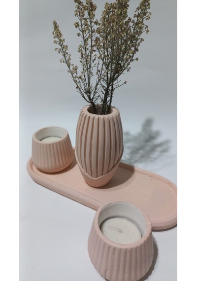İskandinav Vazolu Tabaklı Tealight Mumluk Set Random
