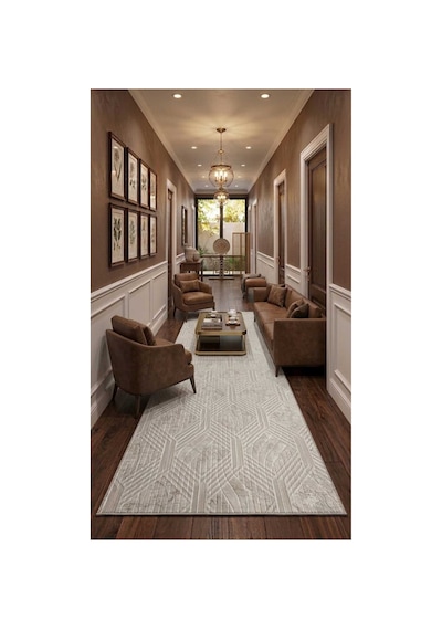 Nesrin Bej Kaymaz Taban Dekoratif Dokuma Halı Yolluk Geometrik Modern Salon Mutfak Halısı Krem
