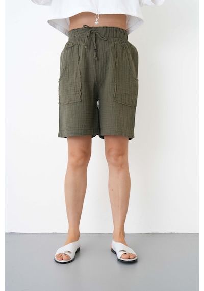 The Voler Müslin Şort Kadın Yüksek Bel Oversize Rahat Kesim Cepli %100 Pamuklu Yazlık Şort Haki The Voler Müslin Şort Kadın Yüksek Bel Oversize Rahat Kesim Cepli %100 Pamuklu Yazlık Şort Haki