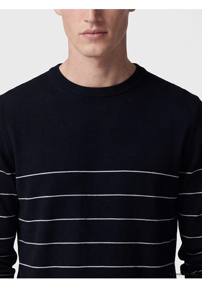LC Waikiki Southblue Lacivert Bisiklet Yaka Çizgili Erkek Triko Kazak Navy