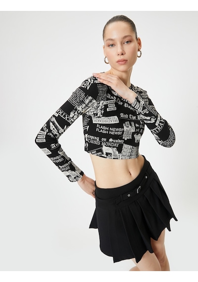 Koton Uzun Kollu Baskılı Crop Tişört Bisiklet Yaka Slim Fit Siyah Desenli 5wal10031ık Siyah Koton Uzun Kollu Baskılı Crop Tişört Bisiklet Yaka Slim Fit Siyah Desenli 5wal10031ık Siyah