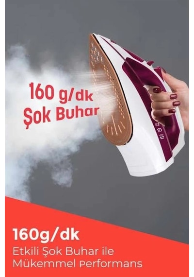 Seramik Tabanlı Kırmızı 2200 Watt Şok Buharlı Ütü Çok Renkli