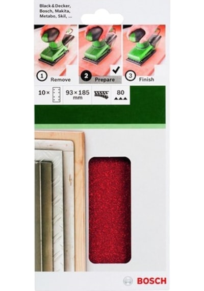 Bosch - Titreşimli Zımpara Kağıdı 10'Lu. 93 X 185 Mm 80 Kum 8 Del 2609256A82