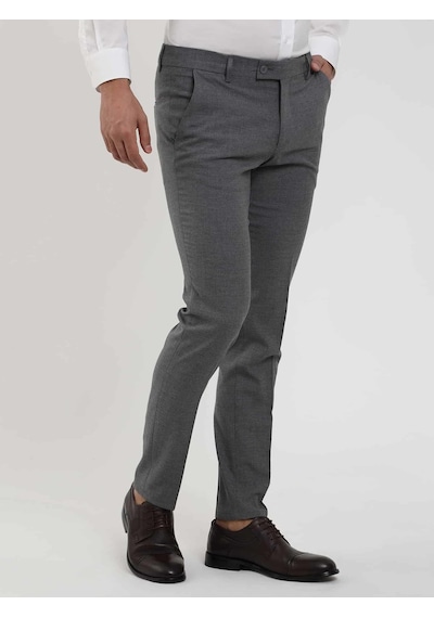 Dufy Koyu Gri Erkek Ekstra Slim Fit Melanj Desenli Klasik Pantolon - 103500-koyu Gri Koyu Gri