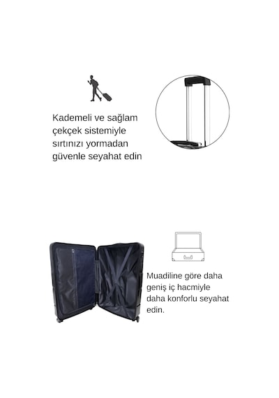 Büyük Ve Kabin Boy %100 Polikarbon Valiz Karbon Siyah 1807 Siyah