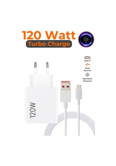 Xiaomi Uyumlu 120w Type-c Hızlı Şarj Aleti Adaptör Ve Kablo Set Xiaomi Redmi Uyumlu