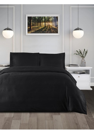 Nevresim Takımı Çizgili Cotton 200x220 Siyah