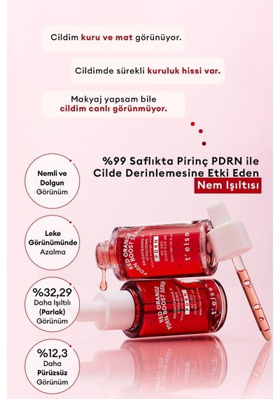 Cilde Dolgun Işıltılı Cam Cilt Görünümü Sunan Aydınlatıcı Serum Telse Red Orange Pdrn Boost Serum