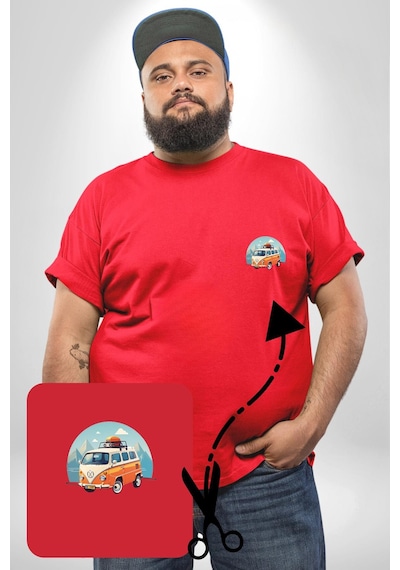 Angemiel Wolkswagen Karavan Kış Gezisi Kırmızı Büyük Beden Kadın Basic Minimal Baskılı Tişört Kırmızı