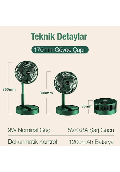 Coofbe 3 Modlu Dokunmatik Oynar Başlıklı Taşınabilir Şarjlı Masaüstü Vantilatör Fan Ev Ofis Masaüstü Fan