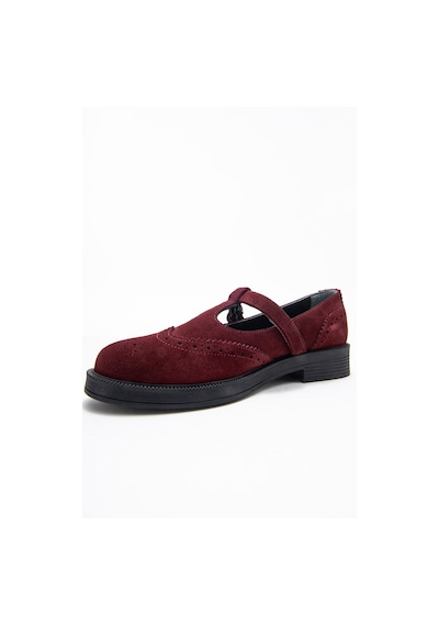 Luvishoes Luvi Shoes Janney Bordo Süet Hakiki Deri Bantlı Kadın Loafer Ayakkabı Bordo