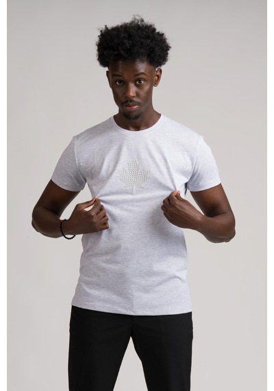 Paul Martin Bisiklet Yaka Önü Baskılı Pamuklu Basic Regular Fit T-shirt açık gri