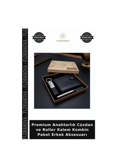 Floranova Premium Anahtarlık Cüzdan Ve Roller Kalem Kombin Paket Erkek Aksesuarı Çok Renkli