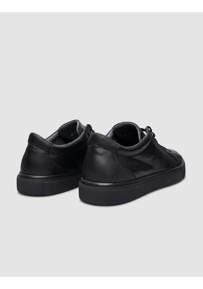 % 100 Hakiki Deri Siyah Bağcıklı Erkek Sneaker-siyah Siyah