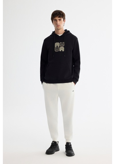 Avva Erkek Siyah Kapüşonlu Pamuklu Baskılı Elastan Regular Fit Sweatshirt A42y1324