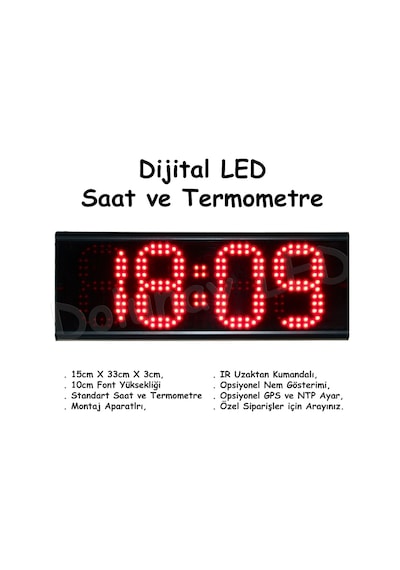 Dijital Led Saat Termometre 10Cm Font Çok Renkli