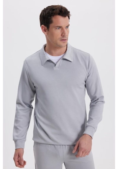 Tudors Erkek Relax Fit Rahat Kesim Polo V Yaka Gri Sweatshirt-41923 Gri