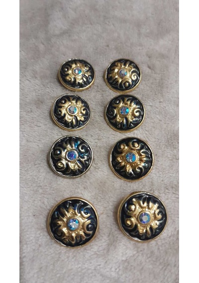 Altın Kaplama Mınelı Taşlı Metal Düğme 28 Boy 16 Mm 8 Adet