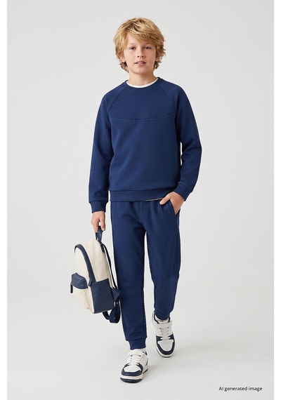 TOMMYLIFE Parlament Standart Fit Basic Dikiş Detaylı Erkek Çocuk Eşofman Takım - 11325 Parlement Mavisi