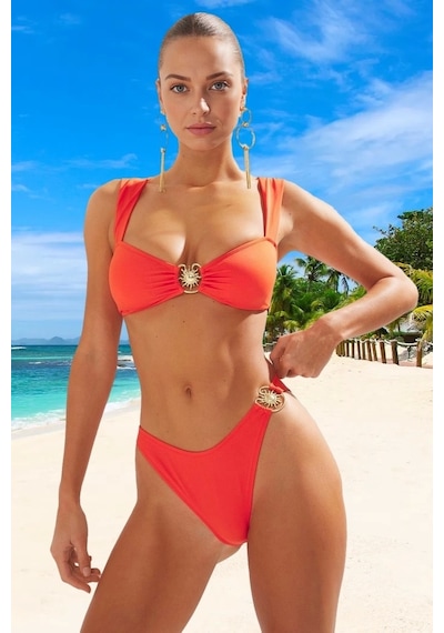 Ersefa Tasarım Bikini Takımı Uv Korumalı Şık Detaylı Klora Dayanıklı Pla Turuncu