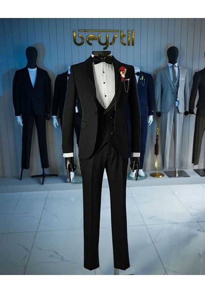Bys Beystil Siyah Şal Yaka Damatlık & Smokin Takımı 10002 - Slim Fit