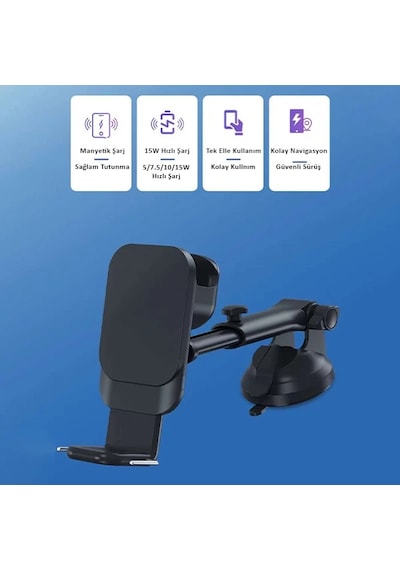 Ally Wireless Şarjlı 3in1 Torpido Üstü Ve Havalandırma Telefon Kulaklık Saat Tutucu- 5775