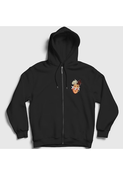 Presmono Unisex Melting Xxxtentacion Fermuarlı Kapüşonlu Sweatshirt Siyah