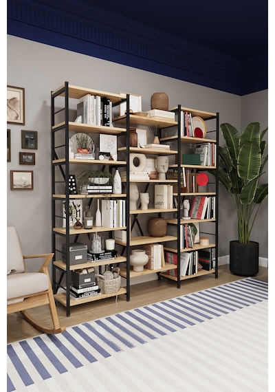 Asra Trend 6 Raflı Metal Kitaplık METALK03 %100 MDF Üç Modüllü Geniş Kütüphane Safir Meşe Asra Trend 6 Raflı Metal Kitaplık METALK03 %100 MDF Üç Modüllü Geniş Kütüphane Safir Meşe