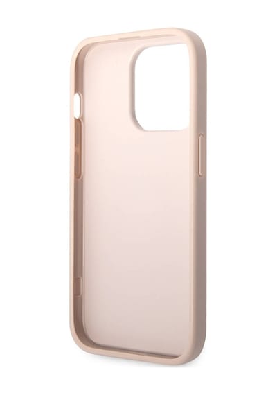 Apple Uyumlu iPhone 15 Pro Max Kılıf Guess Lisanslı Pu Deri Yazı Ve 4g Metal Logolu Desenli Kapak Pembe