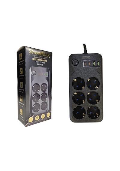 Showmax Sh-4630 Termal Akım Korumalı Uzatma Kablosu 2 Mt 6 Priz + 2 Usb + 2 Type-c Priz 2