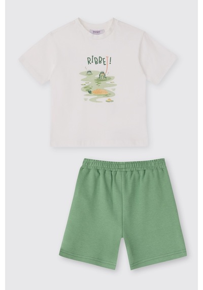 Panço Erkek Bebek Şort Tişört 2'li Yeşil Alt Üst Takım 2611bb17023