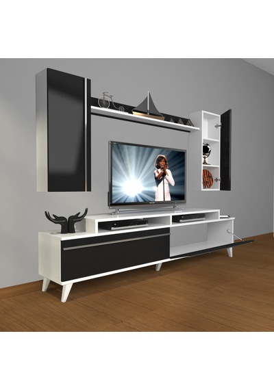 Decoraktiv Ekoflex 7 Mdf Retro Tv Ünitesi Tv Sehpası Beyaz - Siyah