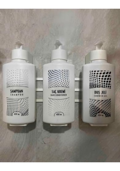 Duvara Asmalı Kilitli Aparatlı 3 Lü Banyo Seti Şampuan Duş Jeli Ve Saç Kremi Plastik Şişesi 400 Ml 1 Diğer