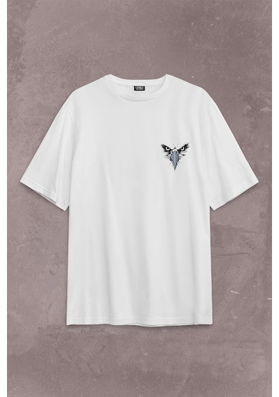 Kargalar Sürüyle Kartallar Yalnız Uçar Sırt Ön Baskılı Oversize Tişört Unisex T-shirt 001 Beyaz
