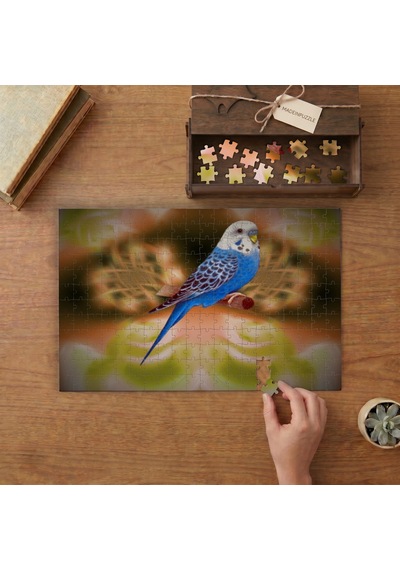 Mavi Muhabbet Kuşu Tasarımı 240 Parça Ahşap Puzzle Ahşap Kutuda Mpy10477