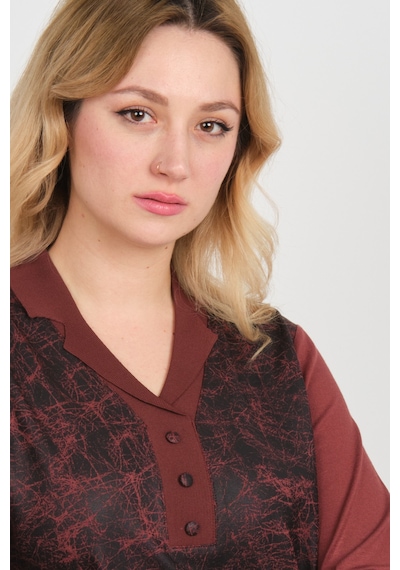 Detay Triko Kadın Desenli Süs Düğmeli Uzun Kollu Anne Bluz 2339 Bordo Bordo
