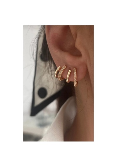 Lunarie Altın Zirkon Üçlü Çizgi Ear Cuff Küpe