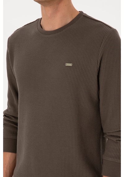 U.S. Polo Assn. Erkek Bisiklet Yaka Regular Fit Petek Dokulu Vizon Sweatshirt 50316304-VR052