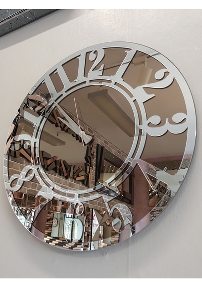 Ayna Denizi Silver Latin Bronze Model Gümüş Bronz Renk 50 CM Dekoratif Aynalı Duvar Saati Gümüş