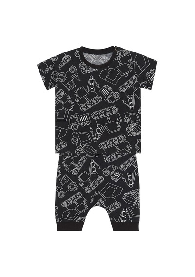 Denokids Araba Erkek Bebek Siyah T-shirt Kapri Şort Takım Siyah