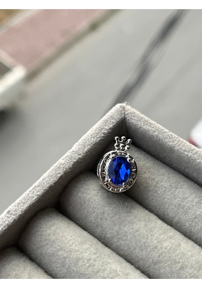 Taşlı Taç Mavi Charm Gümüş Kaplama