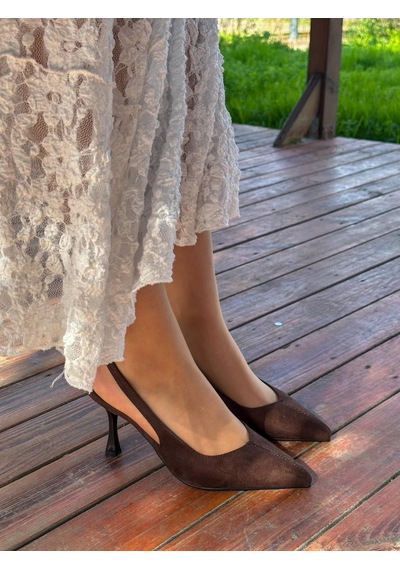 Ervanın Butiği Kahve Süet Ketty Kadın Topuklu Stiletto-6052