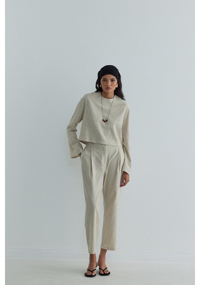 Suud Collection Natürel Mussel Crop Keten Bluz