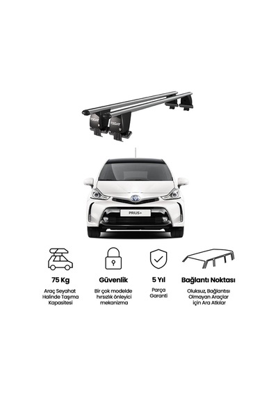 Royal Toyota Prius + 2012-2015 Uyumlu Gri Kilitli Ara Atkı Port Bagaj Tavan Barı