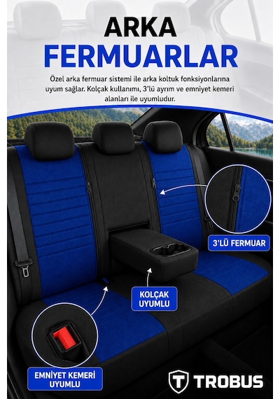 Nissan Note 2006-2012 Uyumlu Levante Serisi Mavi Siyah Oto Koltuk Kılıfı