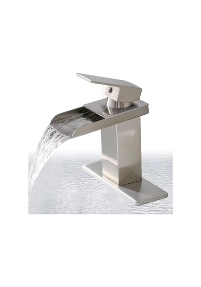 Rena Design Lavabo Bataryasi Inox Şelale Kare Gövde Eğimli Havza Banyo Armatür Çift Giriş Lüks Ergonamik Mat Gri Inox Mat Gri