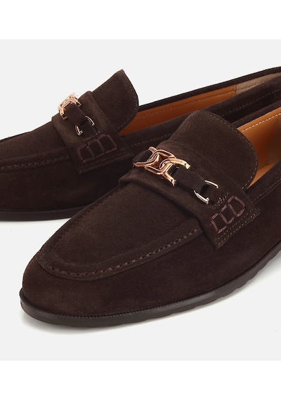 Hotiç Kadın Süet Deri Kahverengi Toka Detaylı Klasik Loafer